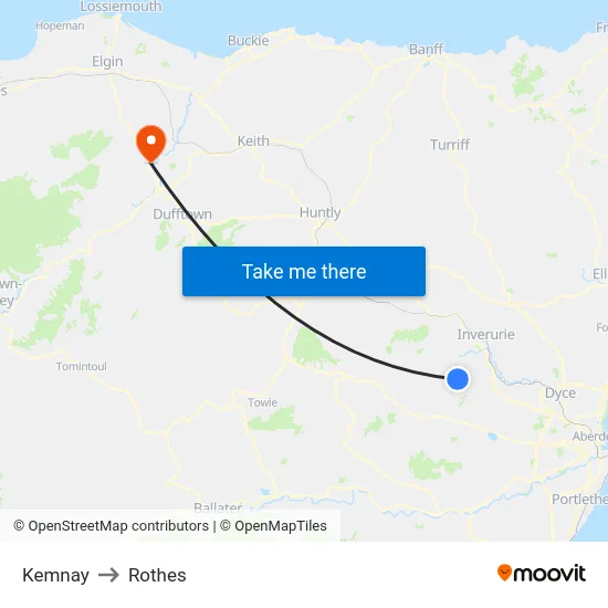 Kemnay to Rothes map