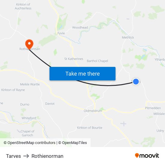 Tarves to Rothienorman map