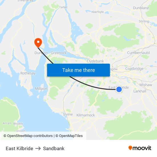 East Kilbride to Sandbank map