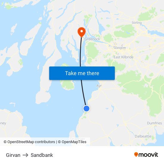 Girvan to Sandbank map