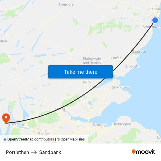 Portlethen to Sandbank map