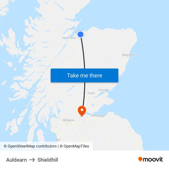 Auldearn to Shieldhill map