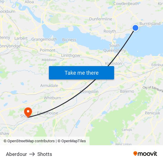 Aberdour to Shotts map