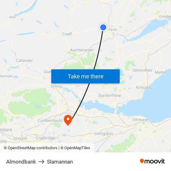 Almondbank to Slamannan map