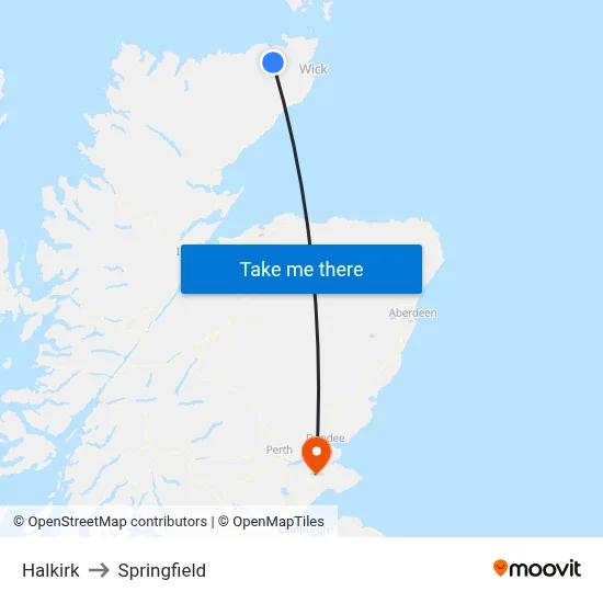 Halkirk to Springfield map