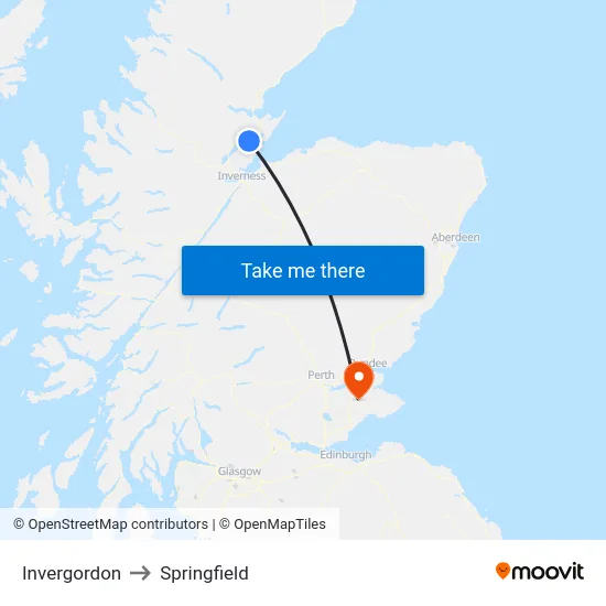 Invergordon to Springfield map