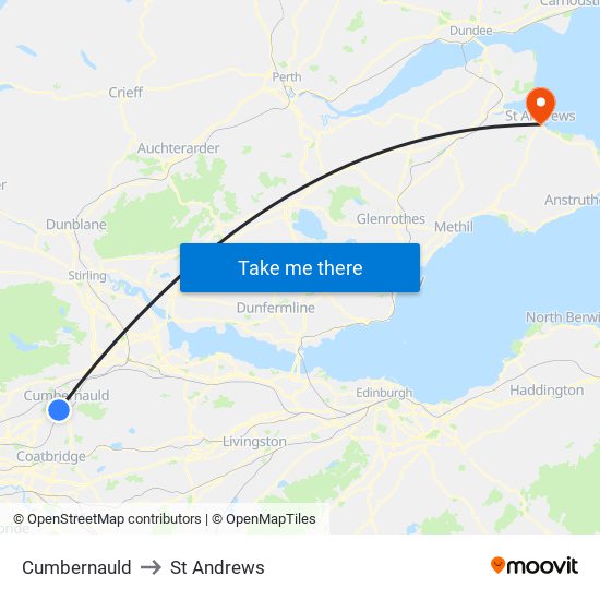 Cumbernauld to St Andrews map