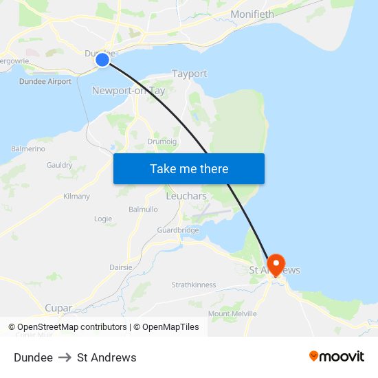 Dundee to St Andrews map