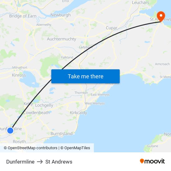 Dunfermline to St Andrews map