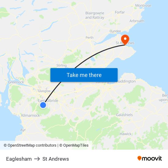 Eaglesham to St Andrews map