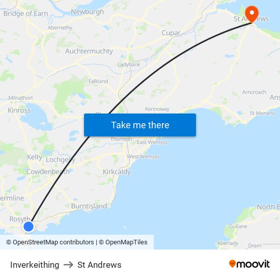 Inverkeithing to St Andrews map