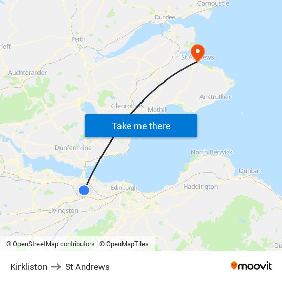 Kirkliston to St Andrews map