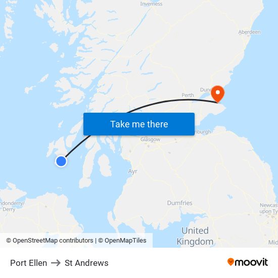 Port Ellen to St Andrews map