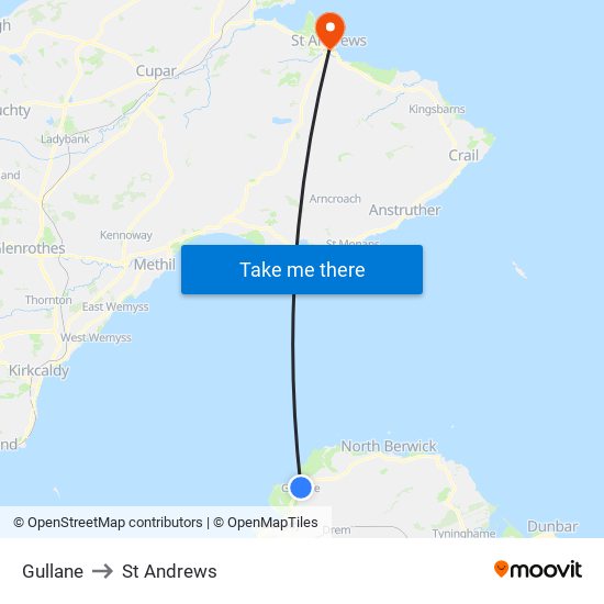 Gullane to St Andrews map