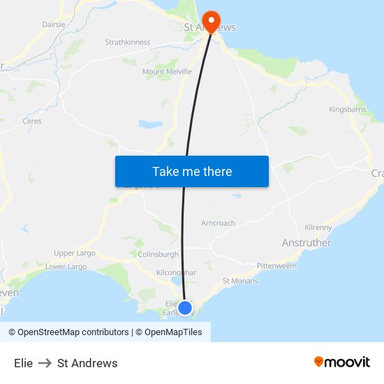 Elie to St Andrews map