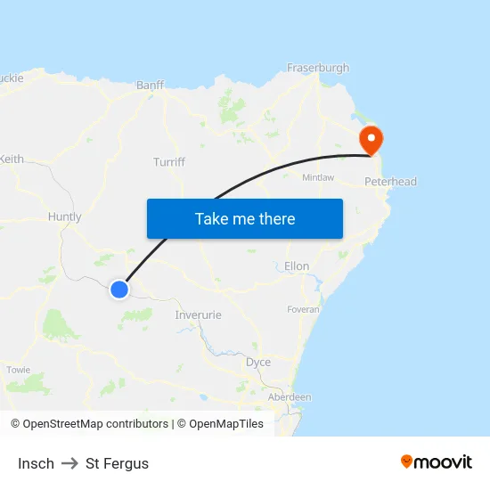 Insch to St Fergus map