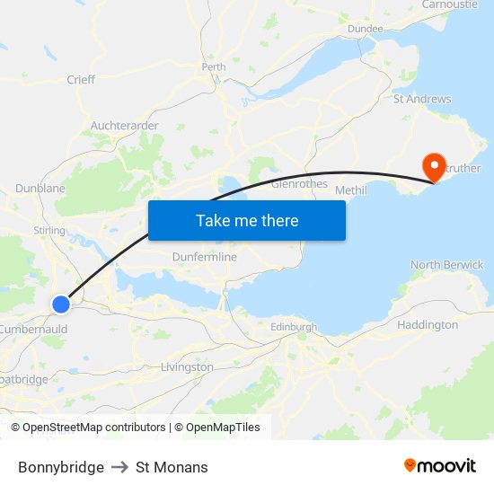 Bonnybridge to St Monans map