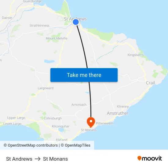 St Andrews to St Monans map