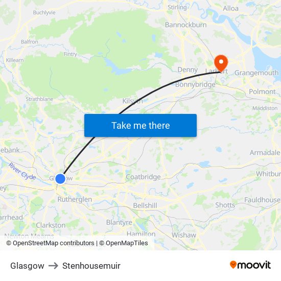 Glasgow to Stenhousemuir map