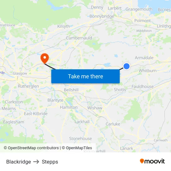 Blackridge to Stepps map
