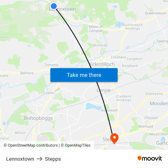 Lennoxtown to Stepps map
