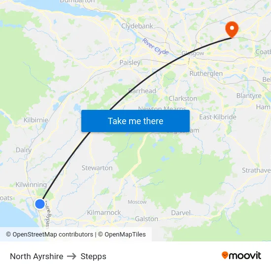 North Ayrshire to Stepps map