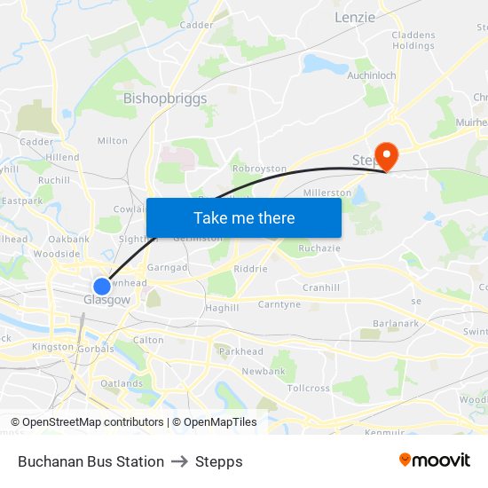 Buchanan Bus Station to Stepps map