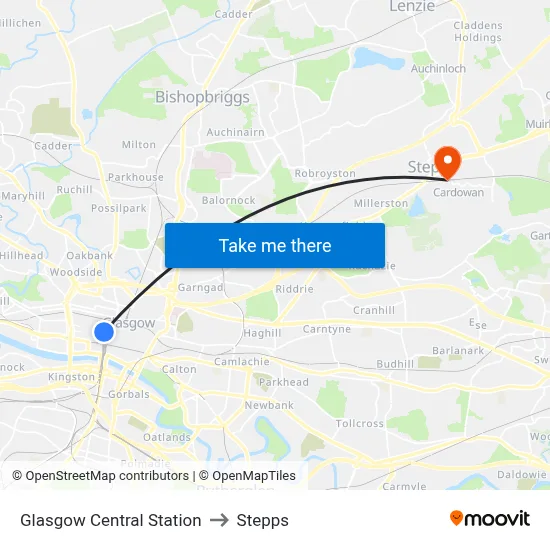 Glasgow Central Station to Stepps map