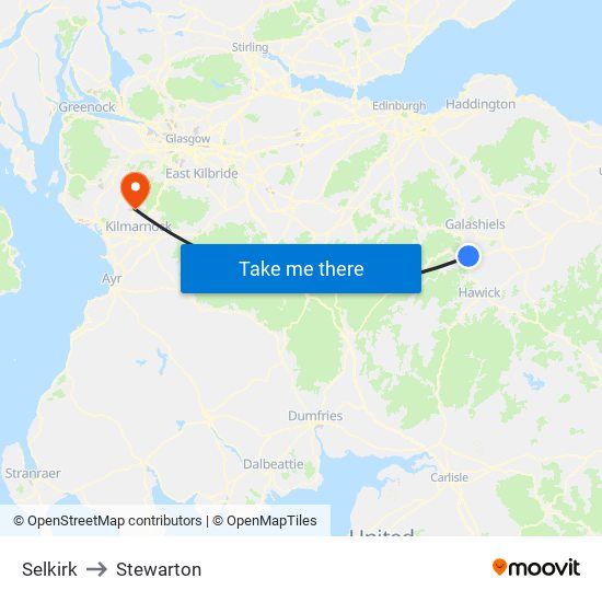 Selkirk to Stewarton map