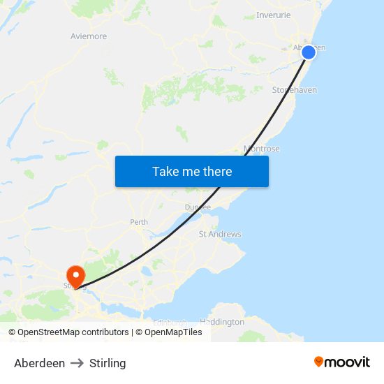 Aberdeen to Stirling map