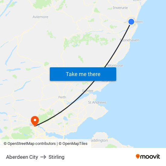 Aberdeen City to Stirling map