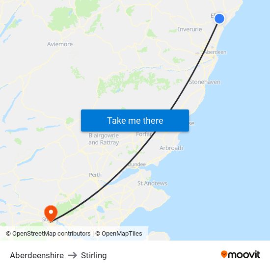 Aberdeenshire to Stirling map