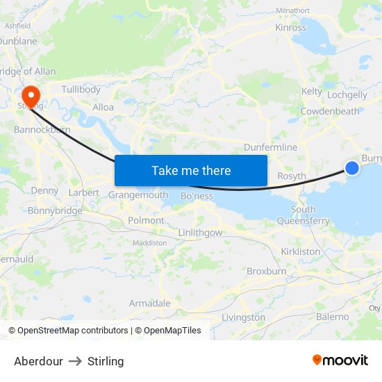 Aberdour to Stirling map