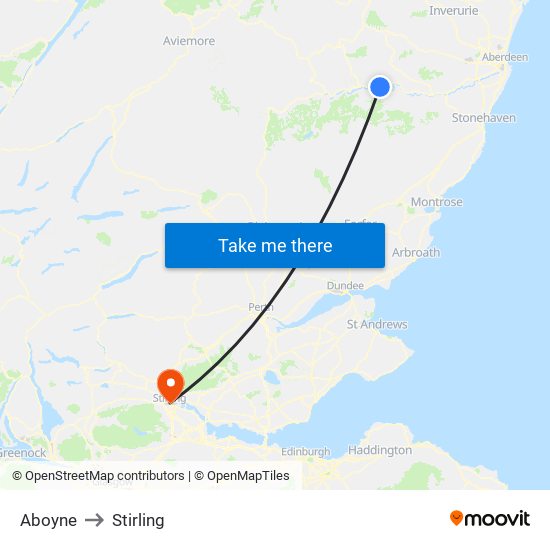 Aboyne to Stirling map