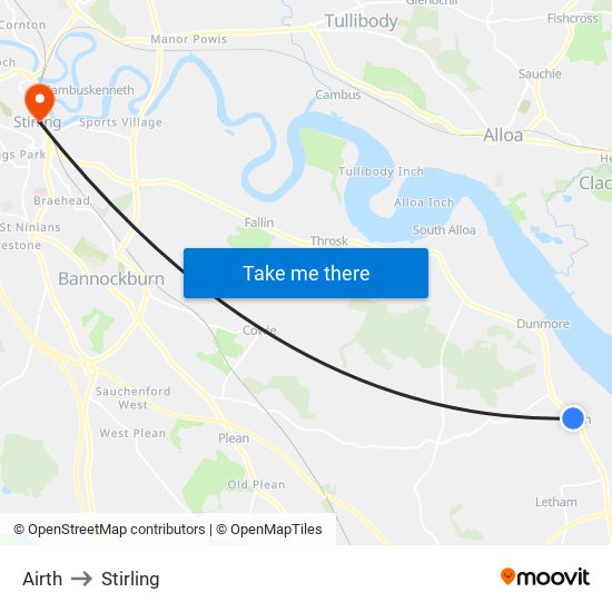 Airth to Stirling map