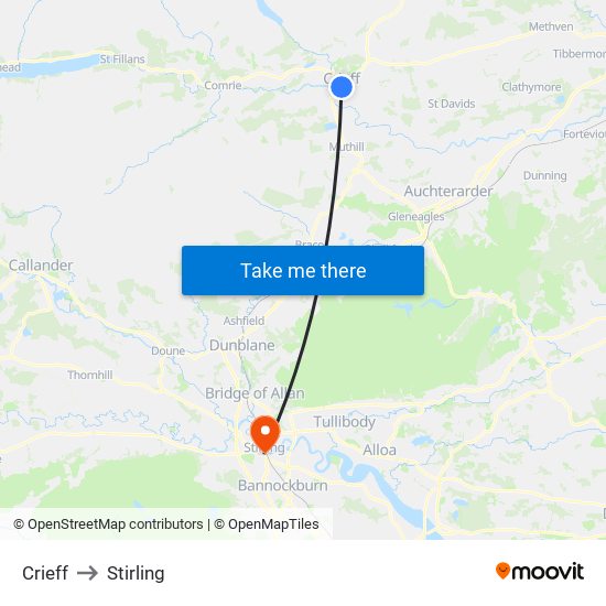 Crieff to Stirling map