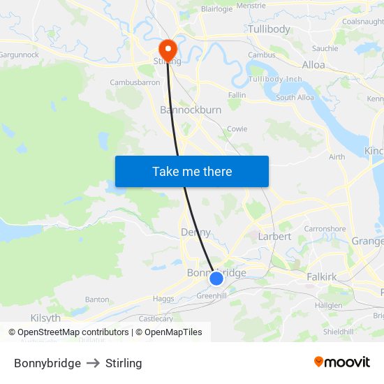 Bonnybridge to Stirling map