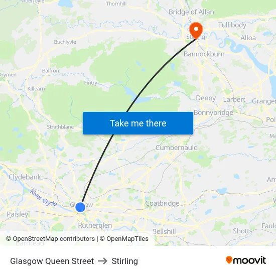 Glasgow Queen Street to Stirling map