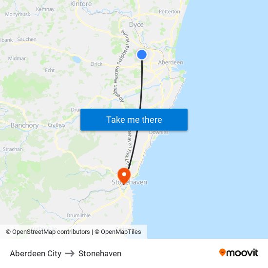 Aberdeen City to Stonehaven map
