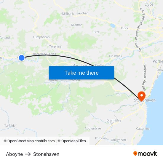 Aboyne to Stonehaven map