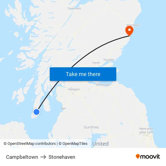 Campbeltown to Stonehaven map