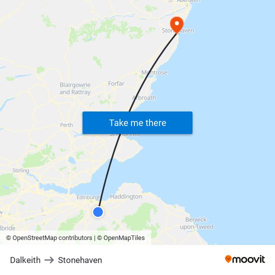 Dalkeith to Stonehaven map