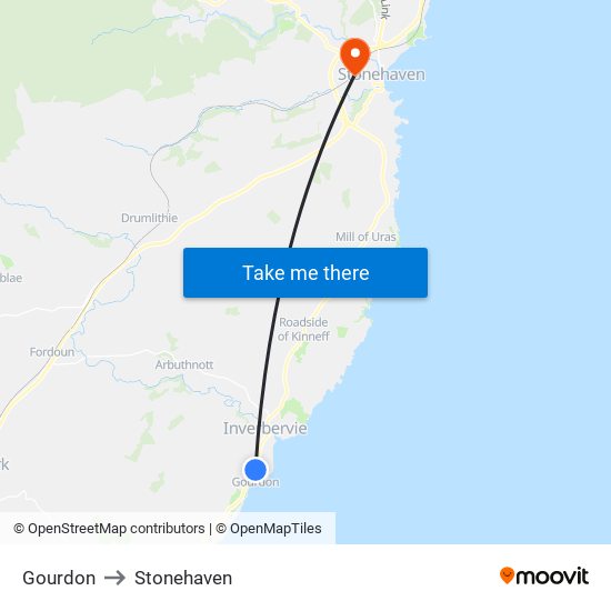 Gourdon to Stonehaven map