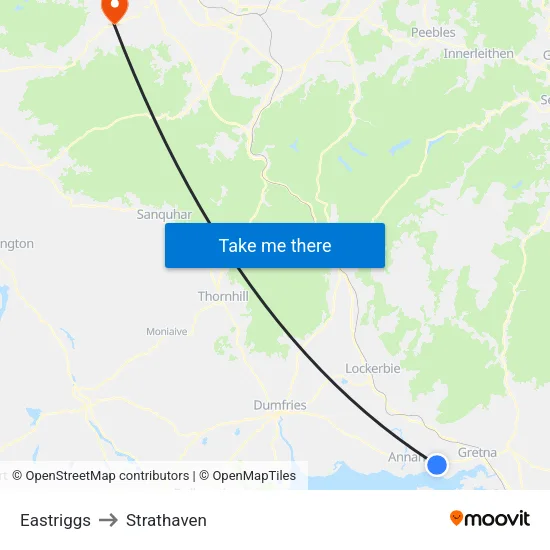 Eastriggs to Strathaven map