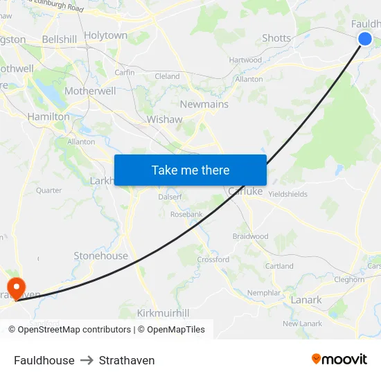 Fauldhouse to Strathaven map