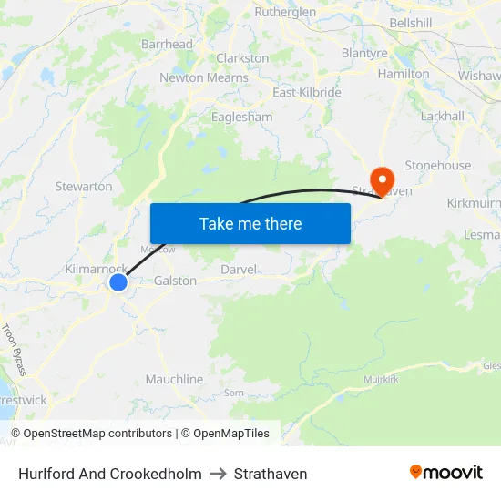 Hurlford And Crookedholm to Strathaven map