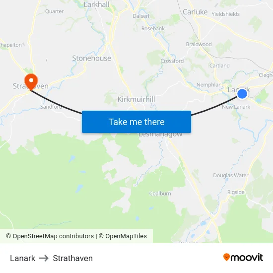 Lanark to Strathaven map