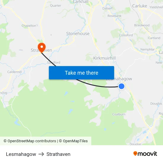 Lesmahagow to Strathaven map