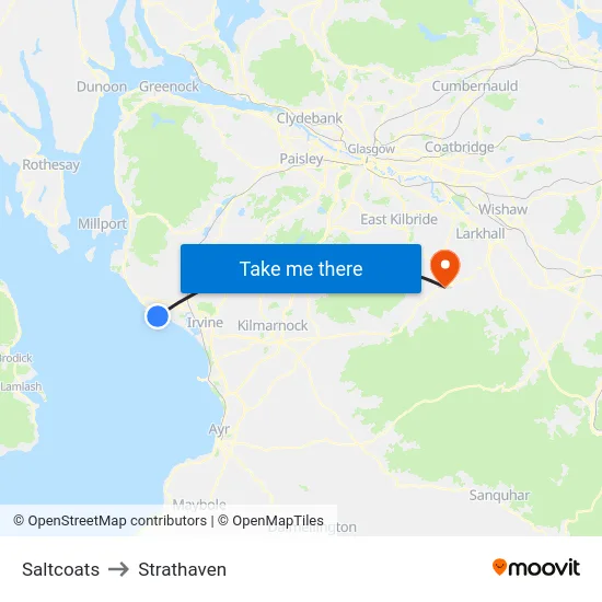 Saltcoats to Strathaven map