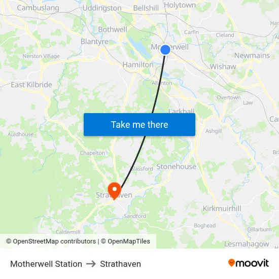 Motherwell Station to Strathaven map